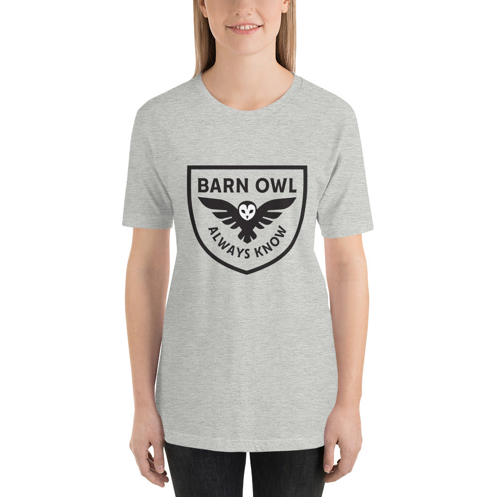 Barn Owl Unisex T-Shirt - Black Badge Logo
